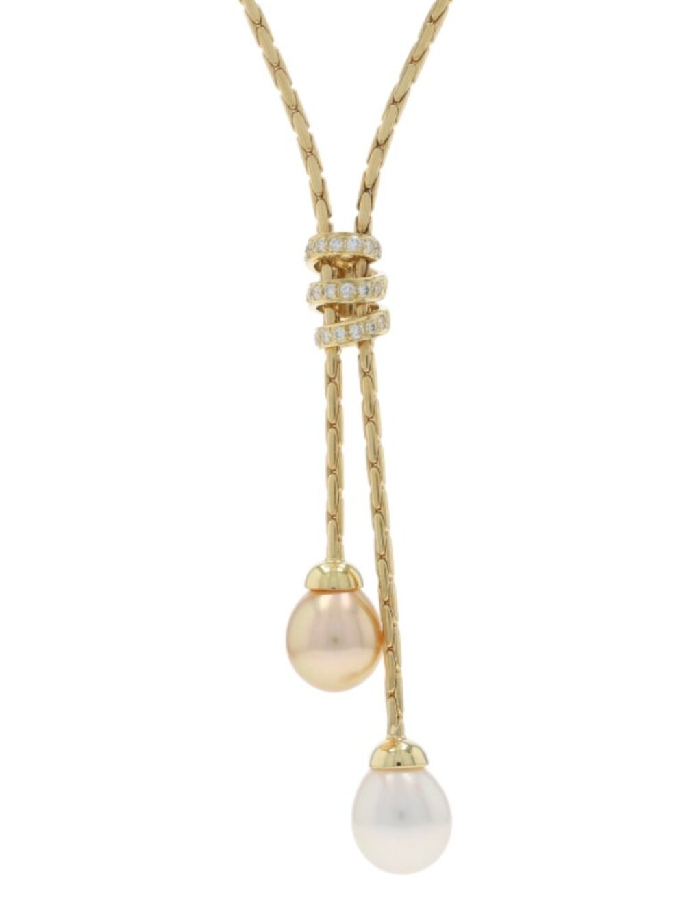 Yellow Gold South Seas Pearl Diamond Fancy Lariat Necklace 18 1/4" - 18k .33ctw